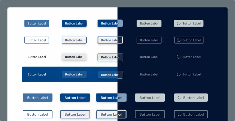Example of Button component variants, sizes and modes